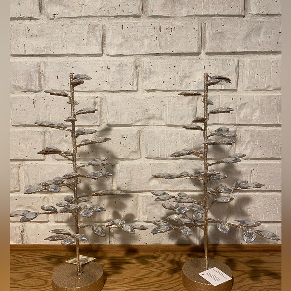 NWT HomeGoods Gold and Faux Crystal Jeweled Christmas Tree with LED Lights x 2